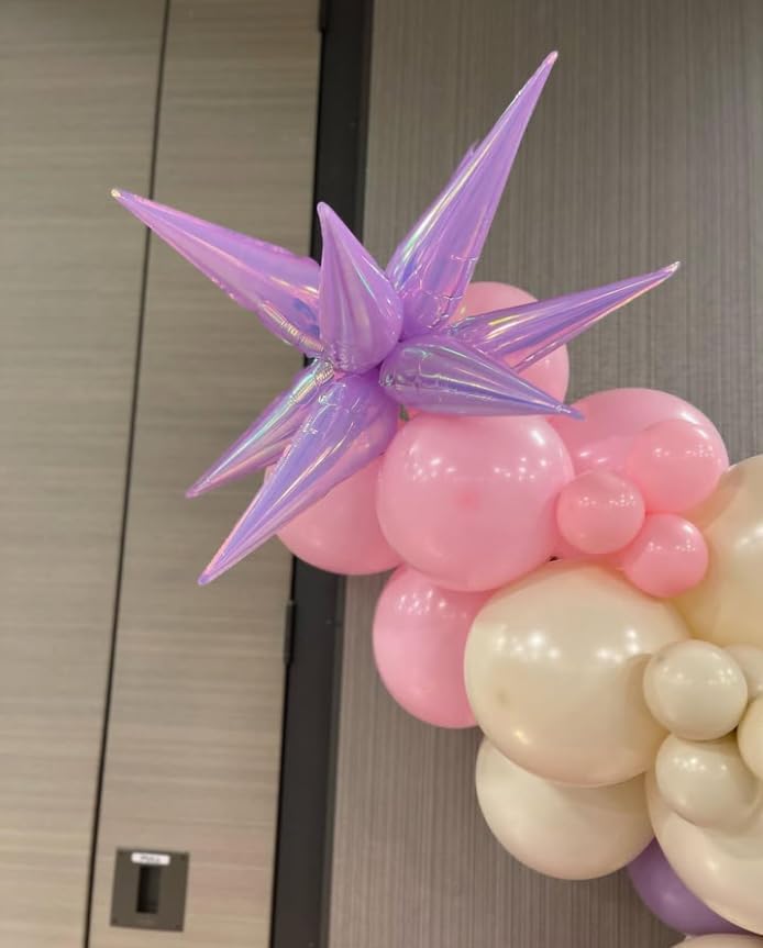 3pcs 26inch 3D iridescent macaron purple Explosion Star foil balloon, colorful macaron purple Foil Cone Star burst Balloons for Birthday Wedding New Year Party Event