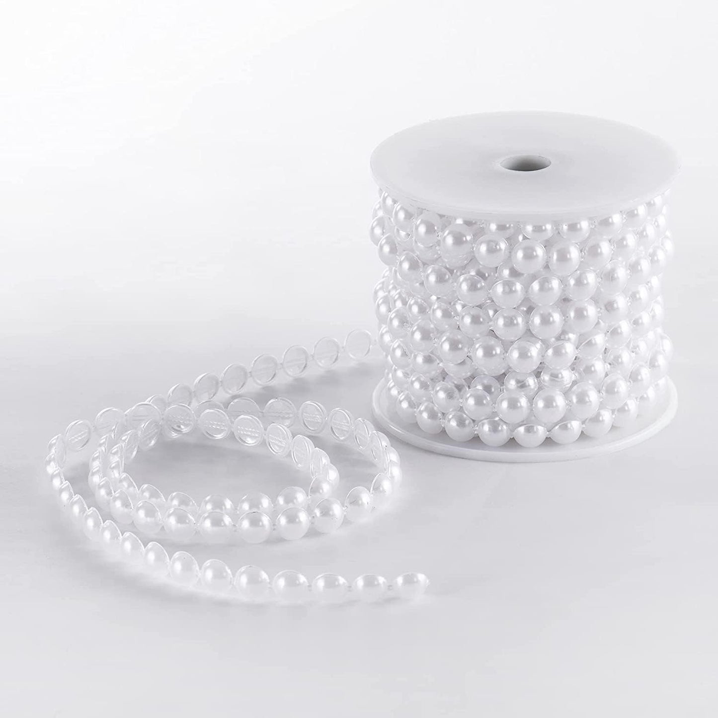 Flat Pearl Garland String 11 Yards, 10MM Half-Round Beaded Spool Roll Crafts for Wedding Decoration (White)