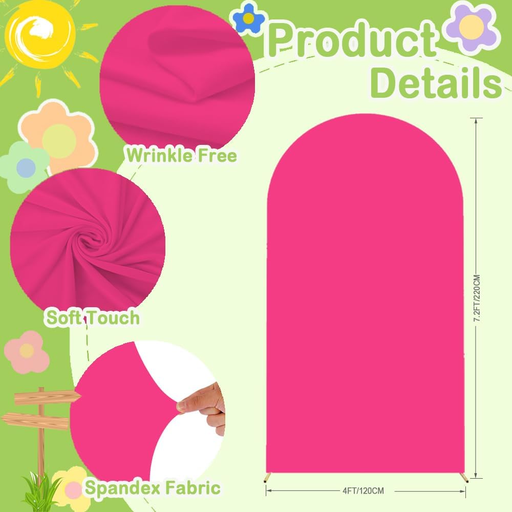 Hot Pink 7.2ft Arch Backdrop Cover - Round Top Chiara Double Sided for Wedding, Baby Shower, Birthday Party - Balloon Arch Spandex Decorations