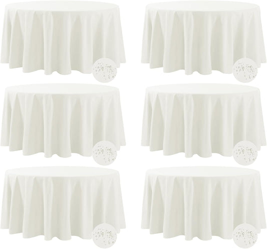 Fokitut 6 Pack Waterproof Round Tablecloth, 108 Inch, Stain Resistant and Wrinkle Polyester Table Cloth, Fabric Table Cover for Kitchen Dining, Wedding, Party, Holiday Dinner-Ivory