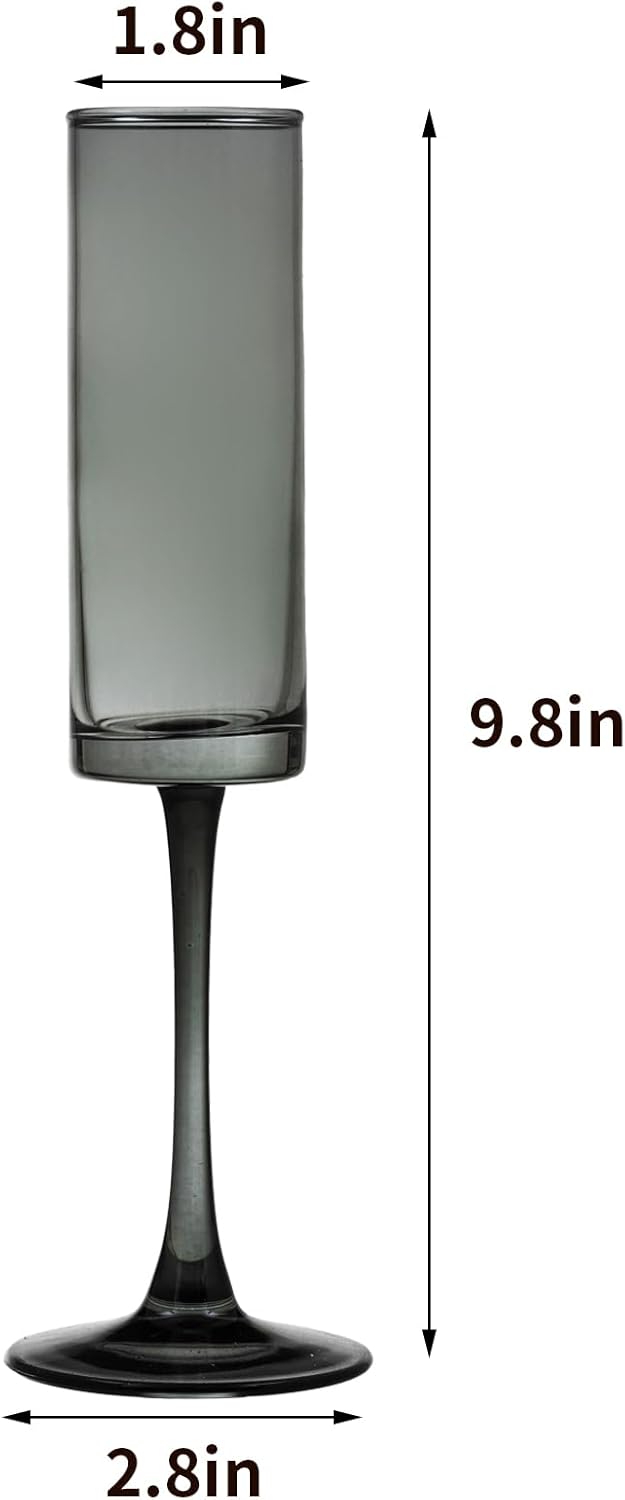 12 Pieces Black Champagne Flutes 6 OZ Straight Sided Wine Glasses Champagne Long Stem Drinking Colored Glasses,Set of 12 Hand Blown Champagne Flutes Goblets for Wedding Cocktail Cups,Cava, Prosecco
