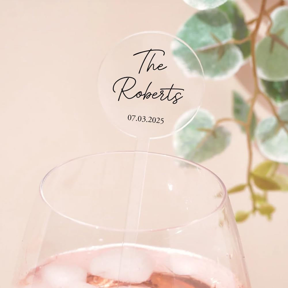 Personalized Wedding Drink Stirrers, Custom Anniversary Stir Swizzle Sticks, Cocktail Bar Last Name Wedding Decorations, Customized Cocktail Stirrers 1