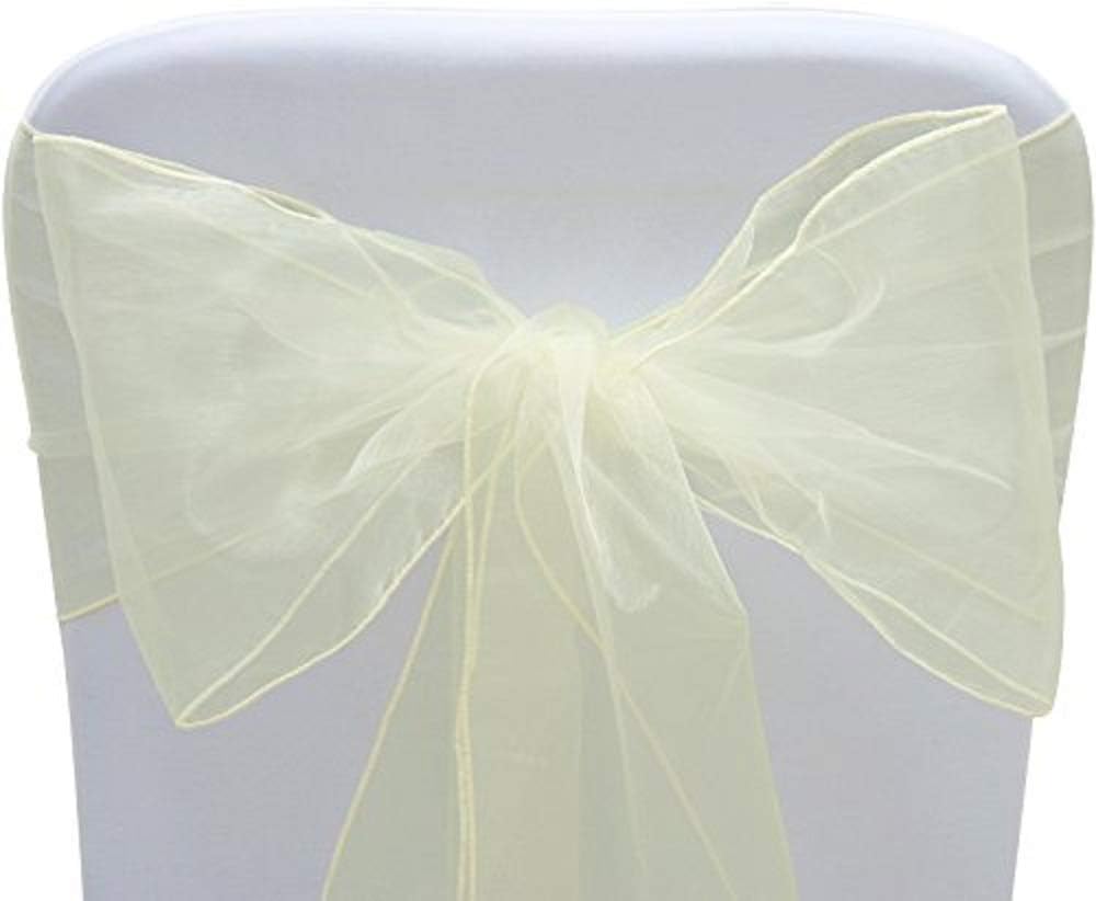 Organza Chair Bow Sash Décor Bows Sashes for Wedding Reception Events Banquets Decoration - (Pack of 25, Ivory)