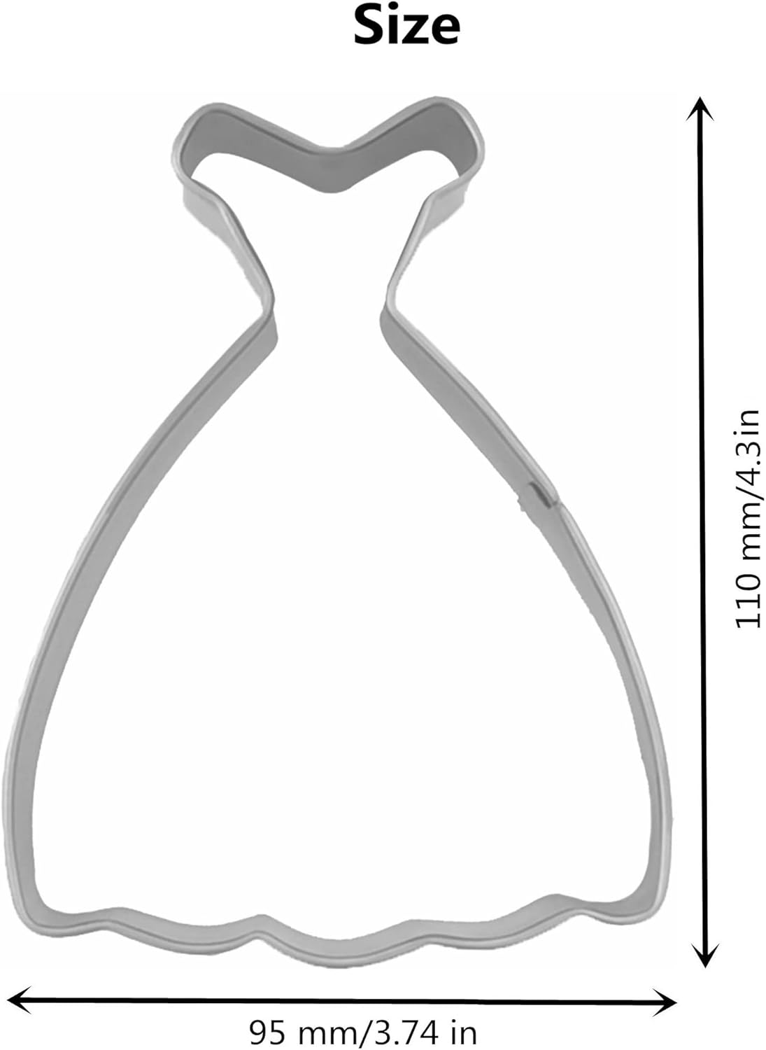 Large Size Dress Shaped Cookie Cutter, Stainless Steel Off-the-shoulder Wedding Princess Dress Cookie Cutter, 4.3 Inches