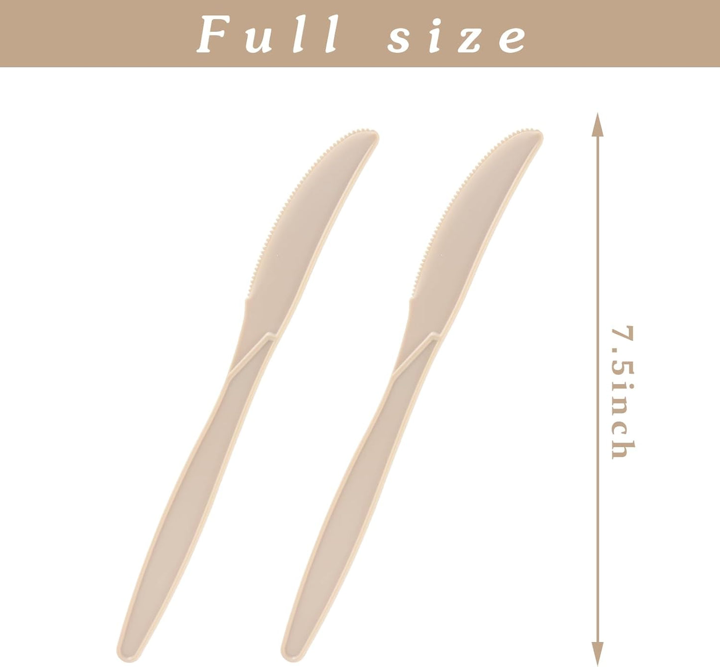 100% Compostable Knives 50 Count,Disposable Knives No Plastic Knives Heavy Duty Silverware, BPA-Free Cutlery Flatware Utensils Ecofriendly,Light Brown