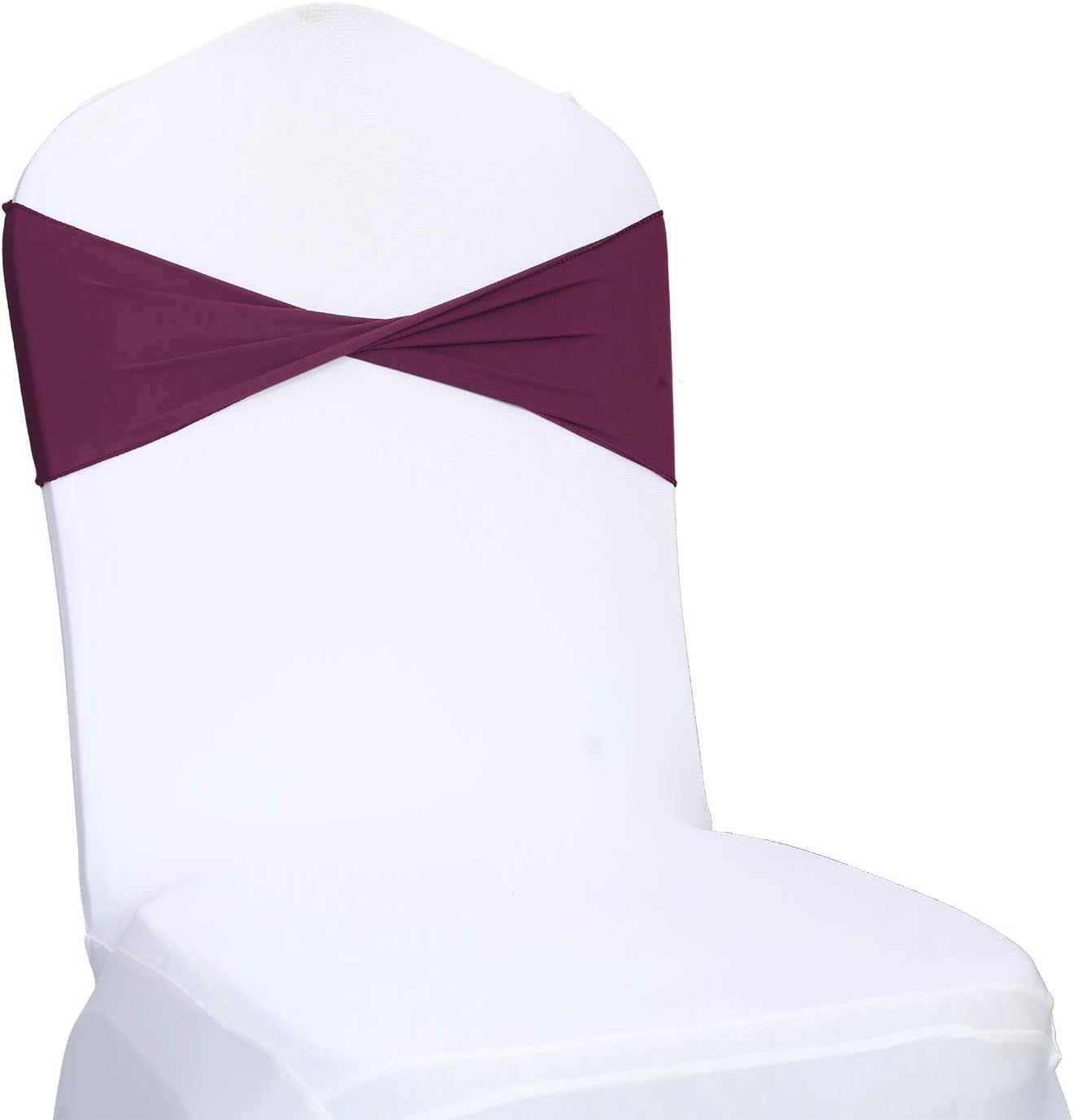VDS Pack of 25 PCS | Eggplant | Spandex Chair Sashes Bows Without Buckle | Stretch Elastic Banquet Universal Folding Chair Band Tie with for Wedding Party Conference Celebration Event Decoration