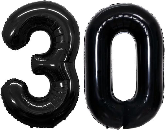 GOER Number 30 Balloons for 30th Birthday Party Decorations,42 Inch Jumbo Foil Helium Balloons for 30th Anniversary (Black)