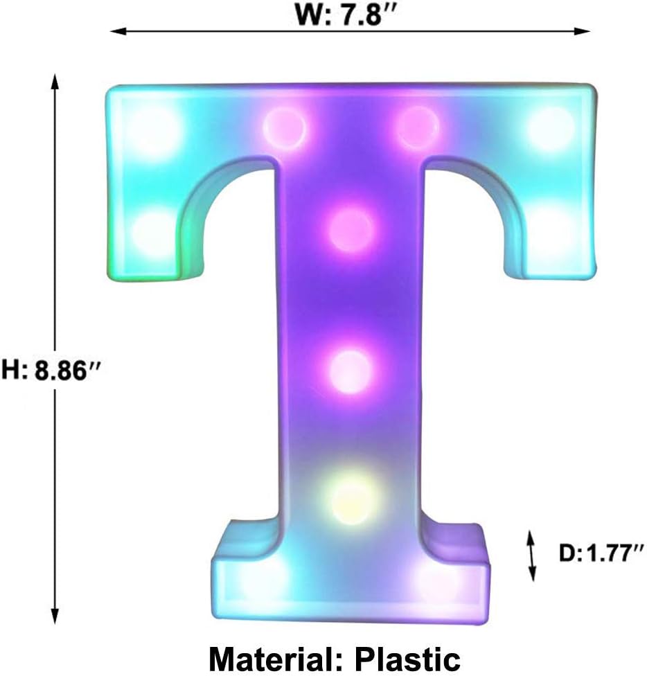 Pooqla Colorful LED Marquee Letter Lights with Remote – Light Up Marquee Signs – Party Bar Letters with Lights Decorations for The Home - Multicolor T
