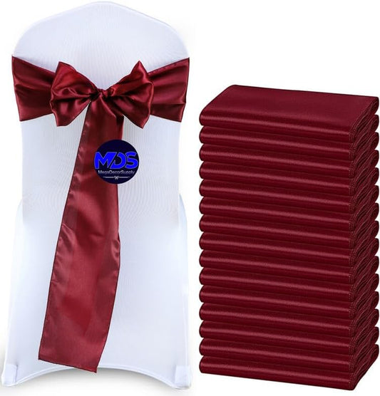 MDS Pack of 25 PCS Satin Chair Sashes Charmeuse Sateen Dining Chair Bows Ribbon Ties Back Sash for Wedding Party Birthday Home Hotel Restaurant Banquet Decoration (7 x 108 Inch, Burgundy)