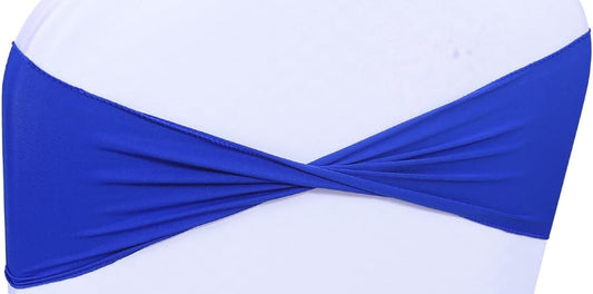MDS Pack of 200 Spandex Chair Sashes Bows Elastic Stretch Dining Chair Bands Ties Without Slider Buckle Universal fits for Wedding Baby Shower Birthday Party Banquet Event Decoration - Royal Blue