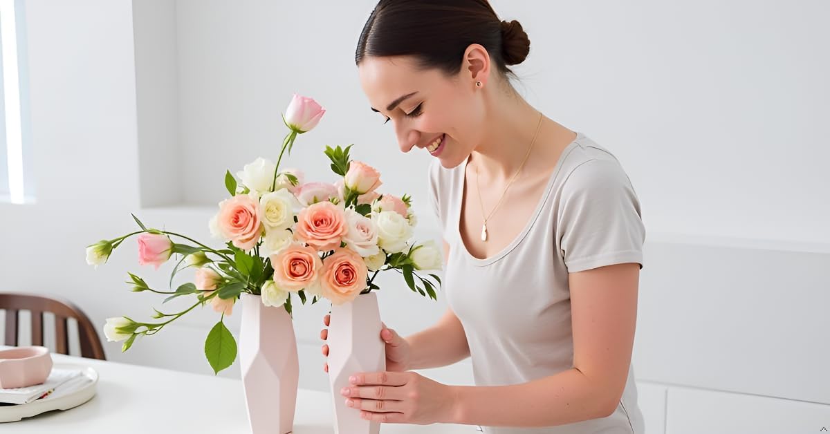 White Ceramic Vase – Modern Minimalist Flower Vase for Home Décor, Living Room, Office, Bedroom, Table Centerpiece, Shelf Decoration, Pampas Grass, Dried Flowers, and Floral Arrangements