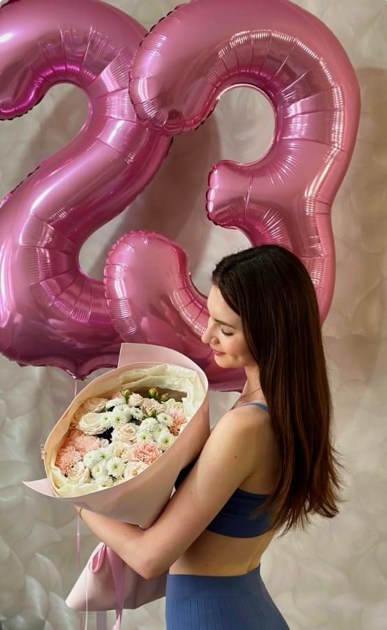 40 Inch Pink 3 Large Number Balloon, 3 13 23 30 33 36 38 Pink Birthday Party Decorations, Number Three Foil Balloons for Anniversary Party Graduations Celebration Supplies