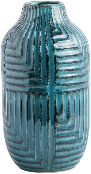hjn Ceramic Vase- Teal Vase for Home Decor，Flower Vase for Centerpieces, Modern Decor Vases for Living Room/Bookshelf/Mantel/Home Decor Accents - Teal texture-Large-10.6" H