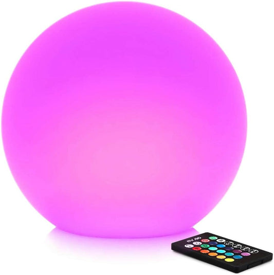 Mr.Go 12-inch Rechargeable LED Ball Light, RGB Color-Changing Globe Orb Lamp w/Remote, Home Kids Room Bedroom Bar Table Patio Pool Party Dimmable Sphere Nightlight Relax Mood Lighting Decoration