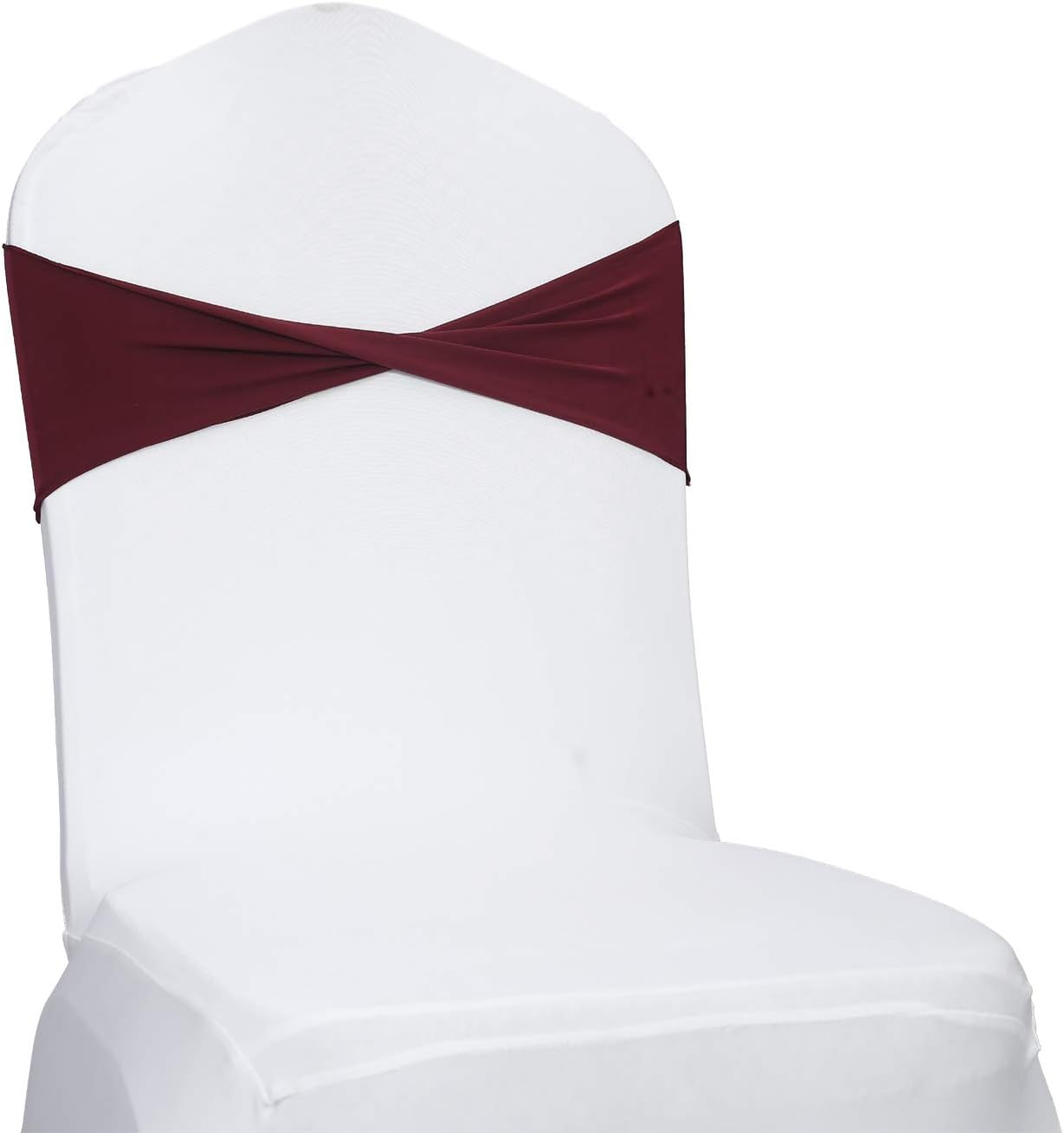 VDS Pack of 100 PCS | Burgundy | Spandex Chair Sashes Bows Without Buckle | Stretch Elastic Banquet Universal Folding Chair Band Tie with for Wedding Party Conference Celebration Event Decoration