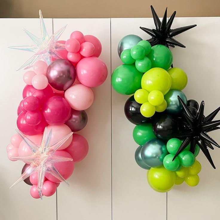 Black and Pink Green Balloons, 60PCS Witch Theme Party Balloon, 12 Inch Hot Pink Dark Light Green Black Latex Balloon for Girls Princess Witch Theme Birthday Party Decorations Supplies