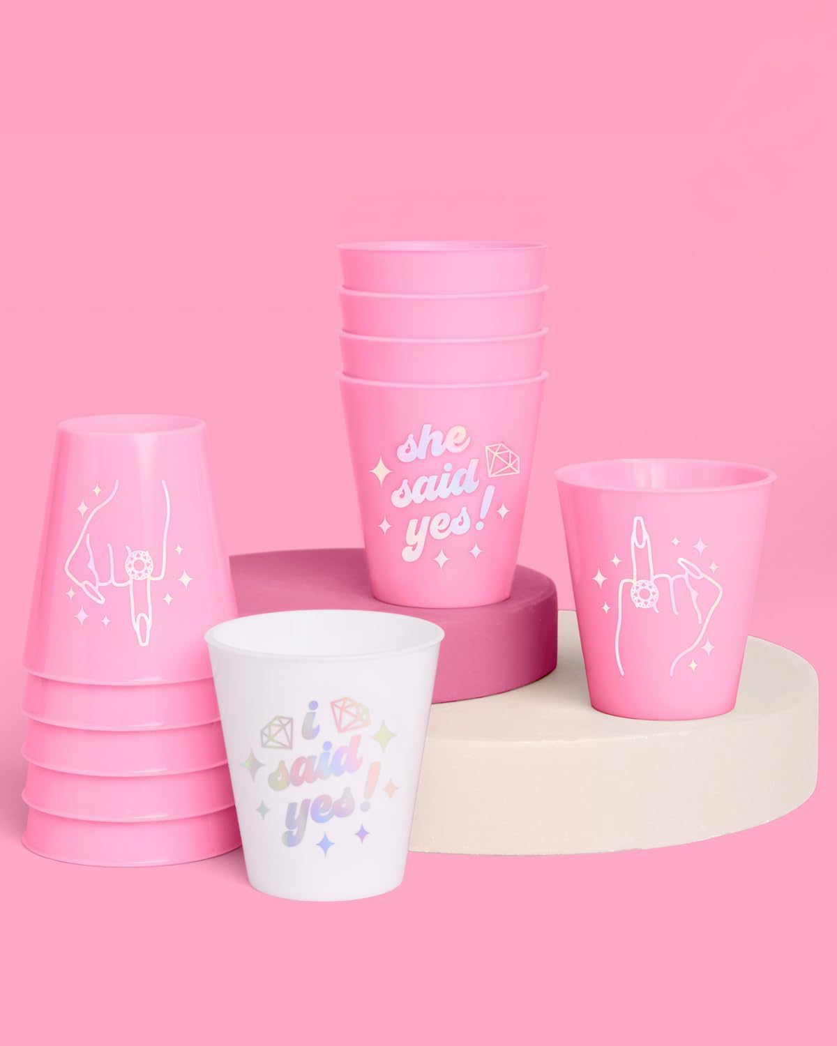 xo, Fetti Pink She Said Yes Shot Glasses - 12 Disposable 2 oz Cups | Ring Finger Bachelorette Decorations, Bridesmaid Drinkware, Engaged Drinkware