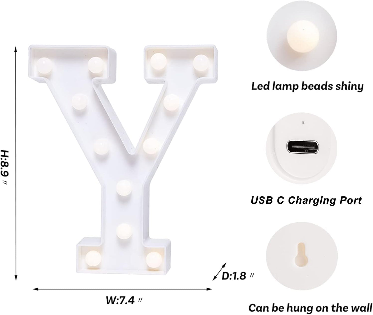 Foaky Rechargeable LED Letter Lights Sign Marquee Light Up Letters Sign for Night Light Wedding/Birthday Party Christmas Lamp Home Bar Decoration (Y)