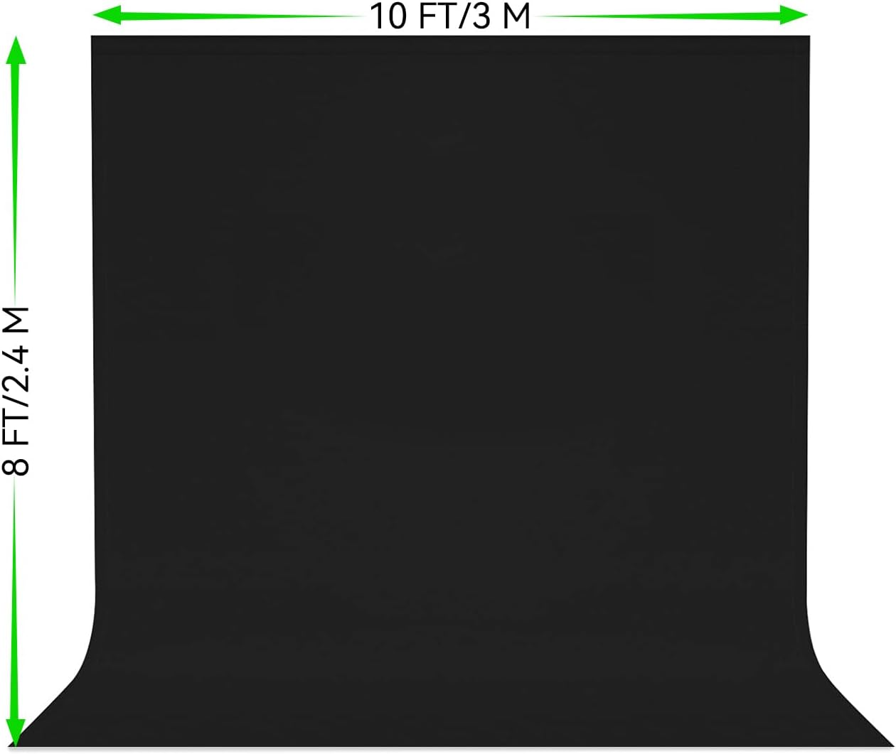 8X10 FT Black Backdrop, 100% Polyester Photography Background Curtain Screen, Foldable Black Screen Washable for Professional Photoshoot Portraits Party Video Studio