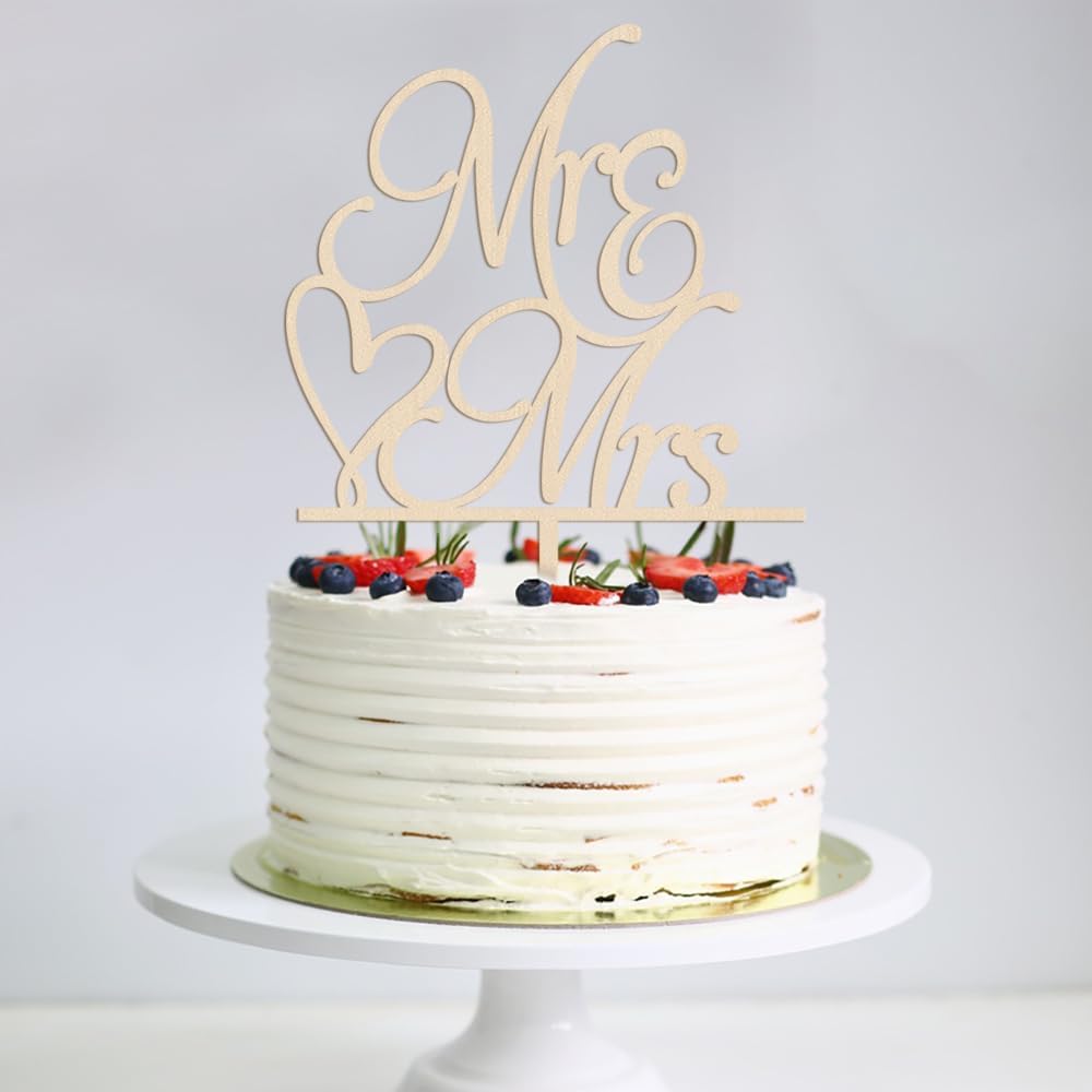wood Mr and Mrs Cake Topper,Bride and Groom Sign Wedding/Engagement/Anniversary Cake Toppers Decoration