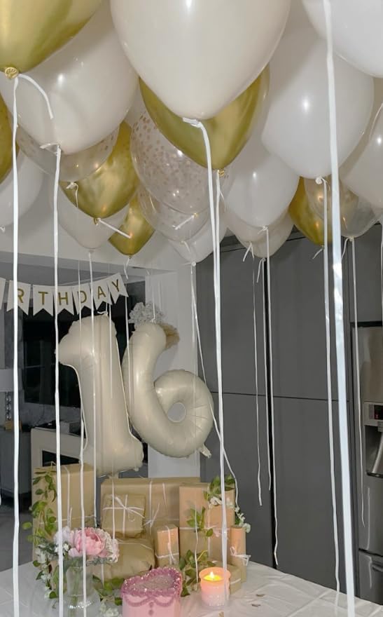 Cream White 40 Inch 10 100 Number Balloons, 10 100 Decorations for 10 100 Birthday, Foil Giant Birthday Graduations Anniversary Party Balloons