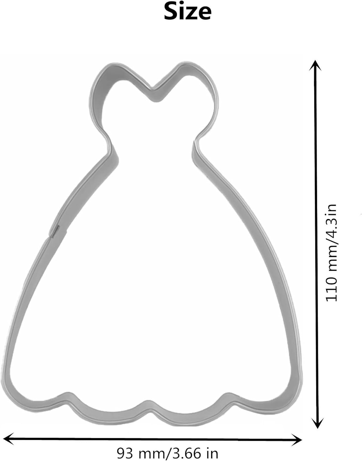 Large Size Dress Shaped Cookie Cutter, Stainless Steel Strapless Princess Dress Wedding Dress Cookie Cutter, 4.3 Inches
