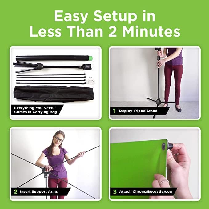 Valera 70in Green Screen Backdrop with Stand for Streaming, Ultra Portable 2 Min Setup, Portrait & Landscape, Tripod & Wall Mount, for Tiktok Zoom Video Meetings & More, +1k Free Backgrounds Included