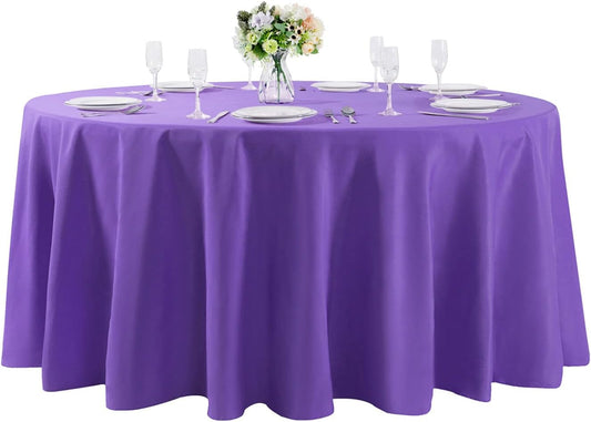 120 inch Round Tablecloth Washable Polyester Table Cloth Decorative Table Cover for Wedding Party Dining Banquet（120 inch,Purple）
