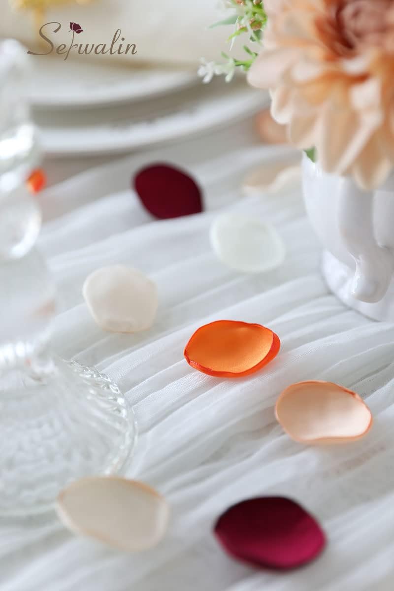 Serwalin 500Pcs Silk Rose Petals Flower Petals for Weddings Burgundy Gold White Petals Fake Orange Petals for Aisle Flower Girl Basket Bridal Shower Table Decor (4 Color Mixes)