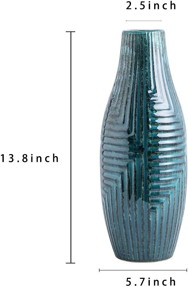 hjn Ceramic Vase - Teal Home Decor Vase, Modern Decor for Centerpieces, Living Room/Bookshelf/Mantel - Teal Texture, Medium, 13.8" H