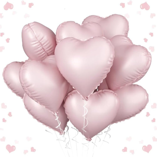 Baby Pink Heart Balloons,12 Pcs 18 Inch Large Pearl Mylar, Pastel Helium Foil Balloon for Boho Girls Women Birthday Wedding Anniversary Valentines