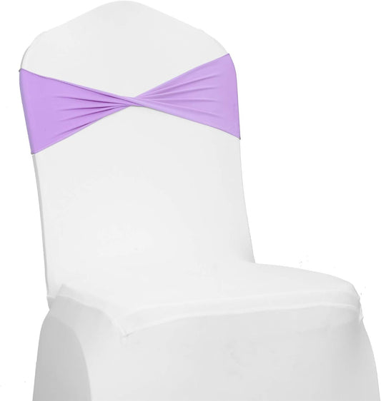 VDS Pack of 25 PCS | Lavender | Spandex Chair Sashes Bows Without Buckle | Stretch Elastic Banquet Universal Folding Chair Band Tie with for Wedding Party Conference Celebration Event Decoration