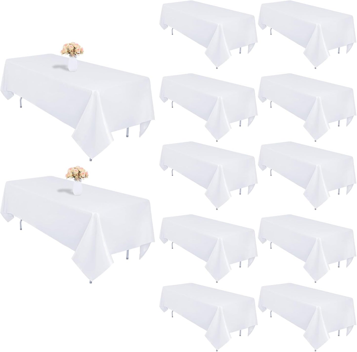 12 Pack White Table Cloth 60 x 102 Inch Rectangular Tablecloths for 6 Foot Rectangle Tables, Wrinkle Resistant White Tablecloth Washable Polyester Fabric Table Covers for Buffet Wedding Party Banquet