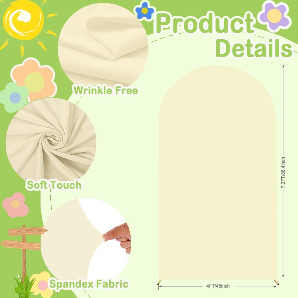 Beige Arch Cover 7.2ft Arch Backdrop Cover Spandex Fitted Wedding Arch Covers Round Top Arch Frame Cover Chiara Arch Cover Backdrop Fabric for Baby Shower Birthday Garden Party Celebration