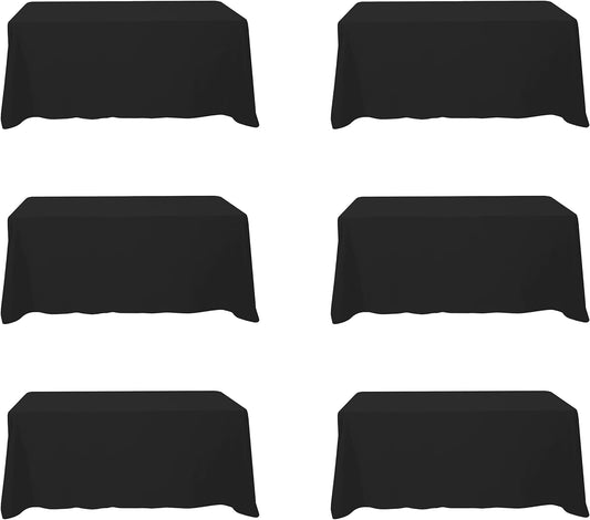 BRILLMAX 6 Pack Black Tablecloths for 6 Foot Rectangle Tables 90 x 132 Inch - 6ft Rectangular Bulk Linen Polyester Fabric Washable Cloth Cover for Wedding Reception Banquet Birthday Party