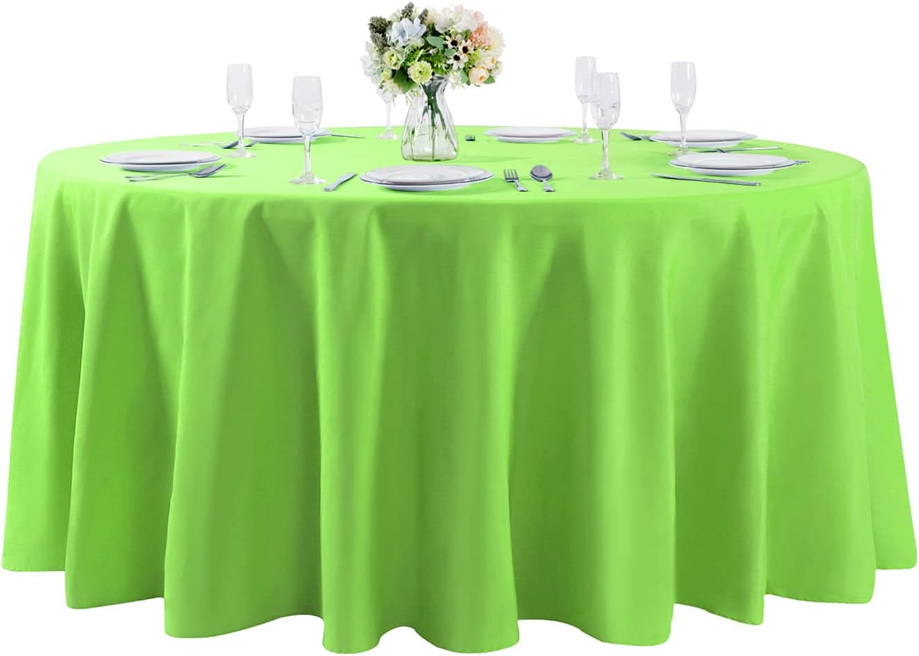 132 inch Round Tablecloth Washable Polyester Table Cloth Decorative Table Cover for Wedding Party Dining Banquet（132 inch,Apple Green）