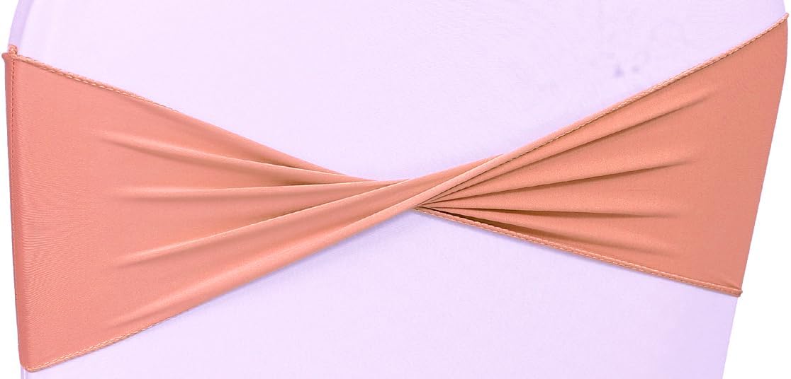 VDS Pack of 250 PCS | Coral Peach | Spandex Chair Sashes Bows Without Buckle | Stretch Elastic Banquet Universal Folding Chair Band Tie with for Wedding Party Conference Celebration Event Decoration