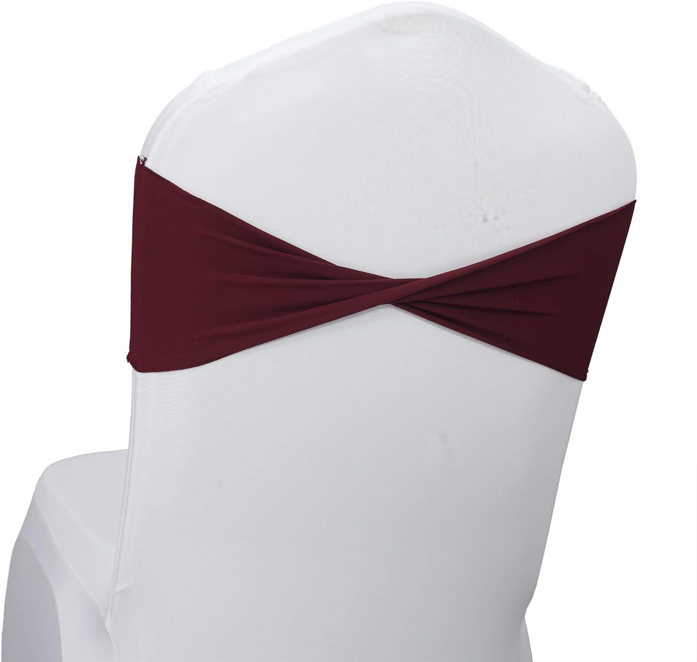 VDS Pack of 100 PCS | Burgundy | Spandex Chair Sashes Bows Without Buckle | Stretch Elastic Banquet Universal Folding Chair Band Tie with for Wedding Party Conference Celebration Event Decoration