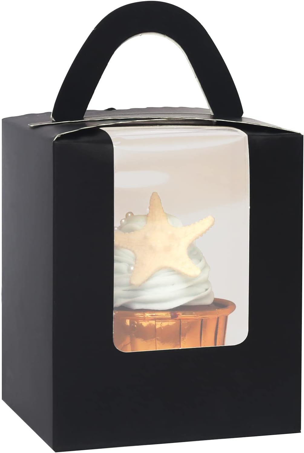 qiqee Black Cupcake Boxes Individual 100 Packs Cupcake Holders Disposable Single Cupcake Boxes with Window 3.6" 3.6"*4.3" Cupcake Containers