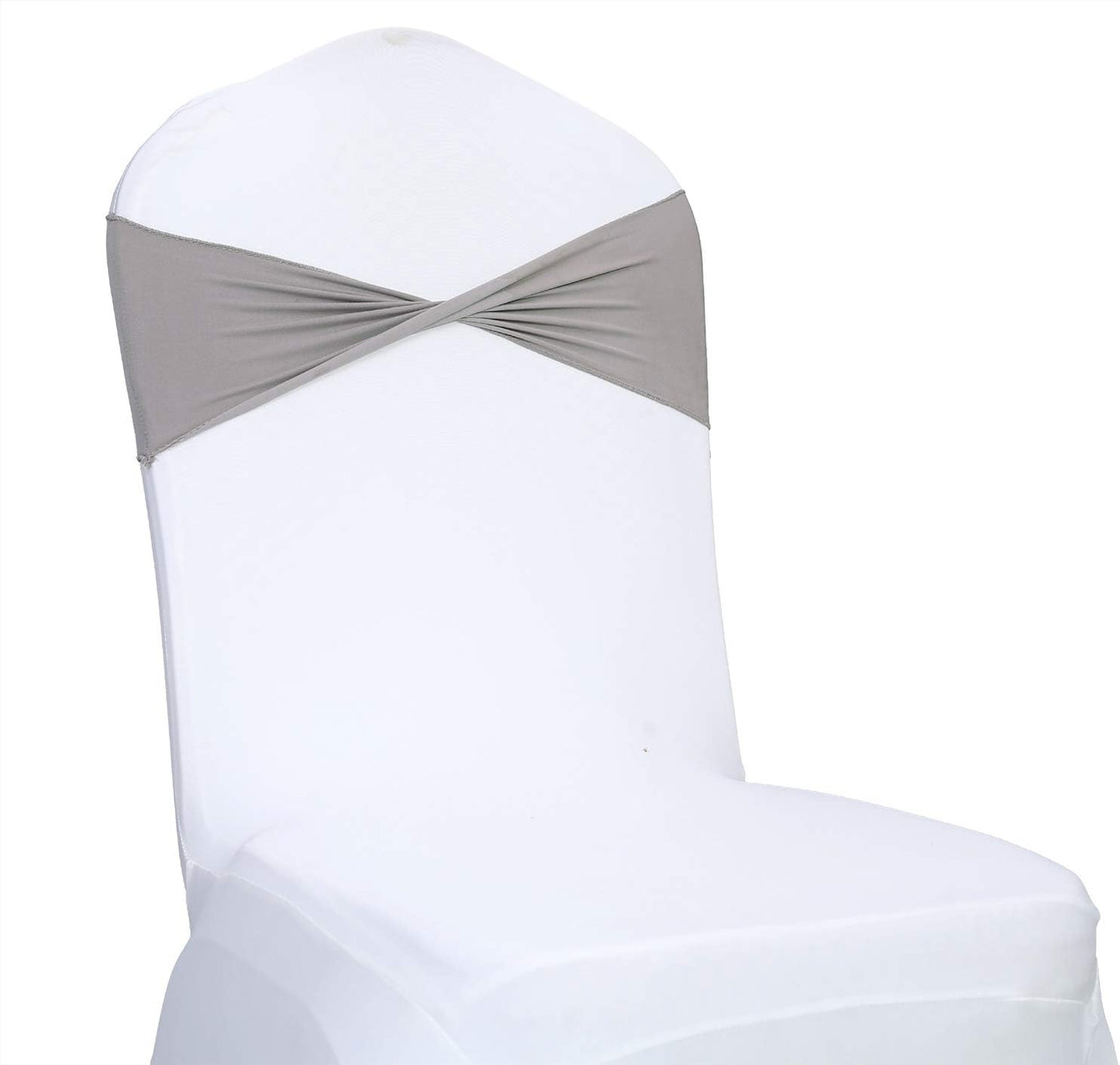 VDS Pack of 10 PCS | Silver Grey | Spandex Chair Sashes Bows Without Buckle | Stretch Elastic Banquet Universal Folding Chair Band Tie with for Wedding Party Conference Celebration Event Decoration