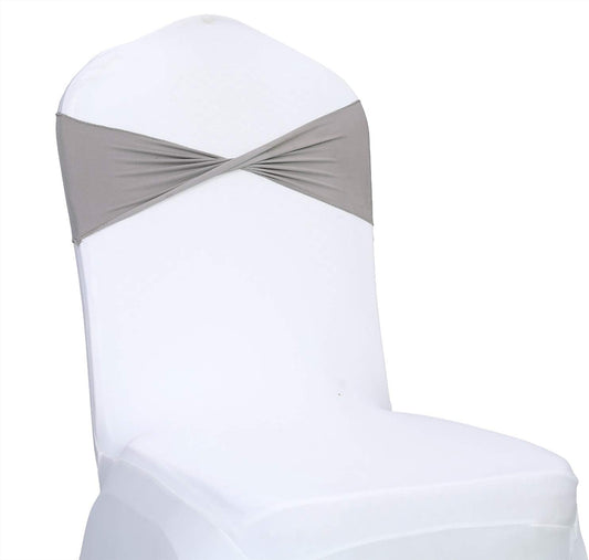 VDS Pack of 100 PCS | Silver Grey | Spandex Chair Sashes Bows Without Buckle | Stretch Elastic Banquet Universal Folding Chair Band Tie with for Wedding Party Conference Celebration Event Decoration