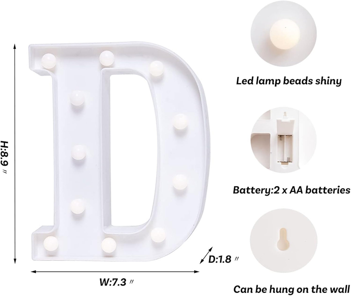 Foaky LED Letter Lights Sign Marquee Light Up Letters Sign for Night Light Wedding/Birthday Party Battery Powered Christmas Lamp Home Bar Decoration(D)