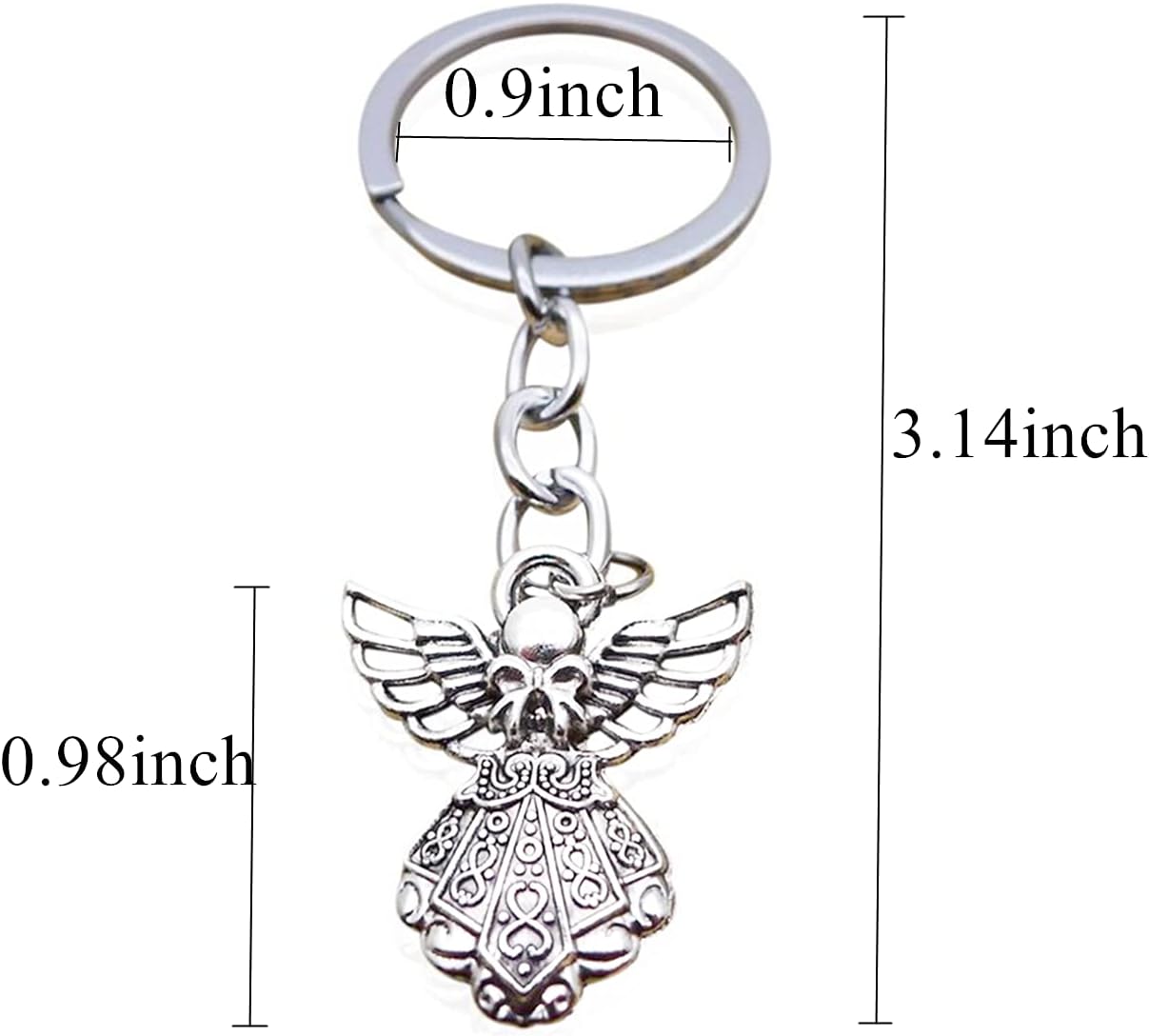 PHAETON 50PCS Silver Tone Guardian Angel Charm Keychain Key Ring
