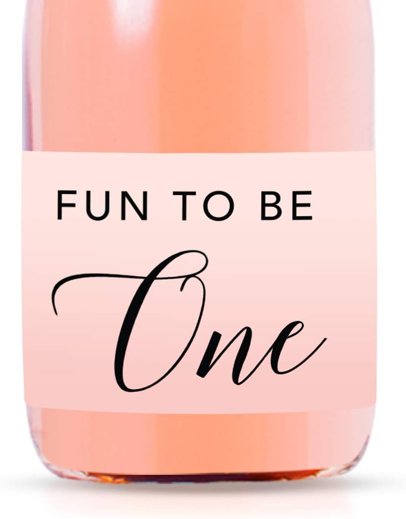 Andaz Press Blush Pink Rose Elegant Party Baby Girl's 1st Birthday Collection, Waterproof Mini Champagne Wine or Milk Bottle Labels, Fun to Be One, 20-Pack, Party Favors Decor Gift Ideas