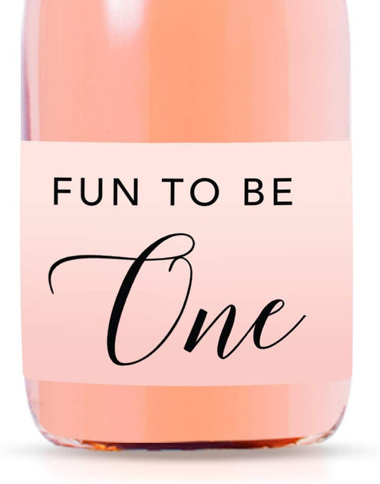 Andaz Press Blush Pink Rose Elegant Party Baby Girl's 1st Birthday Collection, Waterproof Mini Champagne Wine or Milk Bottle Labels, Fun to Be One, 20-Pack, Party Favors Decor Gift Ideas