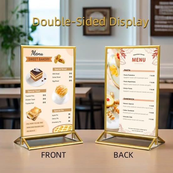 6 Pack Acrylic Sign Holder 4x6 Inches, Double-sided Picture Frames for Wedding Table Numbers Holders, Clear Menu Stand Table Top Display Sign Stand Flyer Holder Vertical Paper Holder,Gold Frames