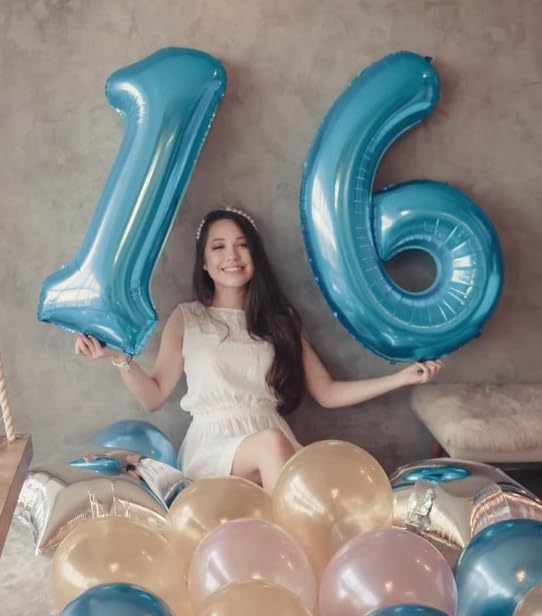 40 Inch Pearl Blue Mylar Foil Number 6 Birthday Balloon, Digital Balloons for 6 16 Boy Girl Party Decorations Supplies, Big Helium Balloon Numbers for 26 36 46 60 Men Women Anniversary