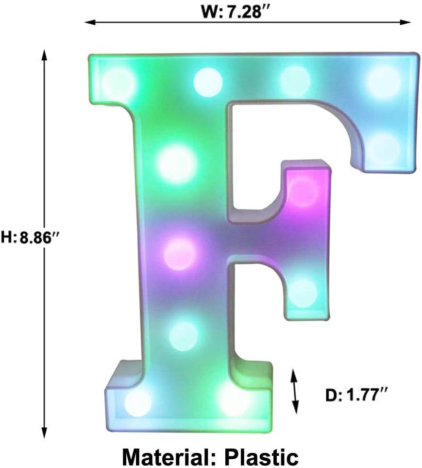 Pooqla Colorful LED Marquee Letter Lights with Remote – Light Up Marquee Signs – Party Bar Letters with Lights Decorations for The Home - Multicolor F