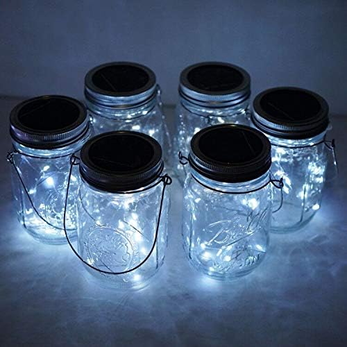 Solar Mason Jar Lights, 6 Pack 10 LED Jar Lid String Lights with 6 Hangers(No Jars), Waterproof Fairy Firefly Light for Garden, Patio, Outdoor, Yard, Lawn Decor(Cold White)