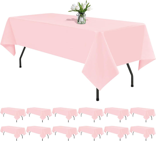 12 Pack Pink Tablecloths for Rectangle Tables 60 x 102 Inch Pink Polyester Tablecloth 6 Foot Rectangle Table Cloth Washable Fabric Table Cover for Party Wedding Banquet Restaurant Events